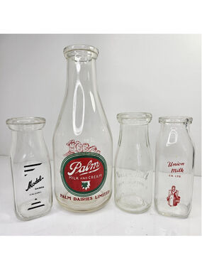 Vintage Alberta Canada Dairy Milk Bottles Lot Palm Union Model Calgary Glass
